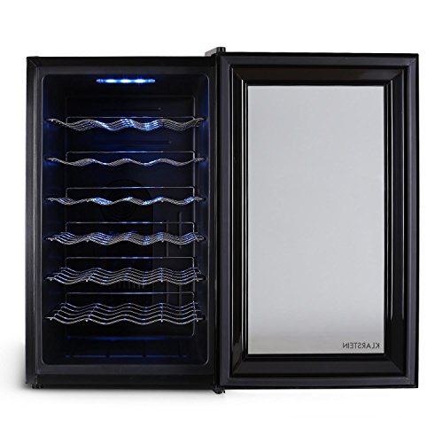 Klarstein MKS-2 Weinkühlschrank Getränkekühlschrank (70 Liter, 28 Flaschen, 6 Regaleinschübe, Touchpad-Steuerung, blaue LED-Beleuchtung) schwarz - 