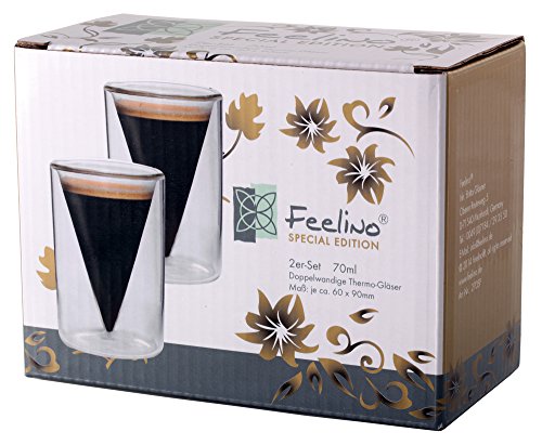 2er-Set 65ml doppelwandige Espresso- und Schnapsgläser im Spitzglasdesign mit Schwebe-Effekt, ideal für Espresso, Schnaps, Likör und Grappa, Spikey von Feelino - 