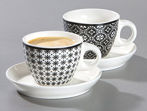 Ritzenhoff & Breker 083309 Espresso-Set Maya, 4-teilig, 80 ml, Porzellangeschirr, weiß/schwarz - 