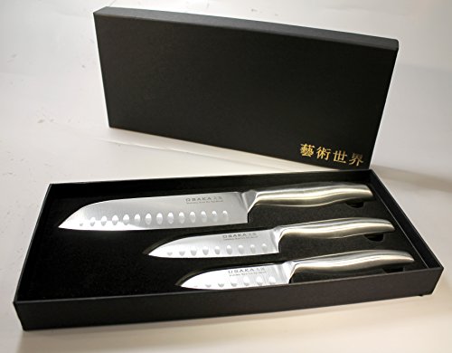 Messer Küchenmesser Set 3-teilig - Santoku Klinge - Eis gehärtet - Edelstahl - scharf und schön - 