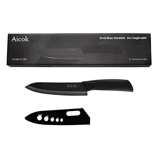 Aicok Keramikmesser 15 CM Küchenmesser Chefmesser mit der Professionellen Schwarzen Klinge - 