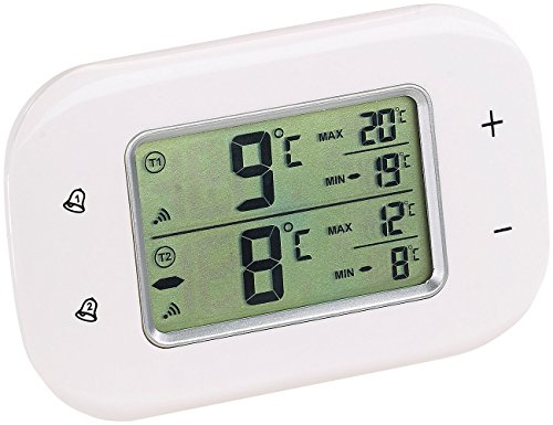 Rosenstein & Söhne Kühlschrankthermometer: Digitales Kühl- & Gefrierschrank-Thermometer, 2 Funk-Sensoren, weiß (Kühlschrank Alarm) - 3