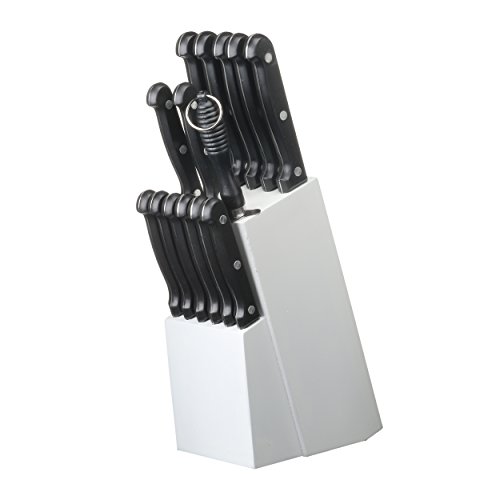 Messer-Set im weißen Holz-Messer-Block 15-teilig in Schwarz Messer-Ständer - Milumi Edition - 
