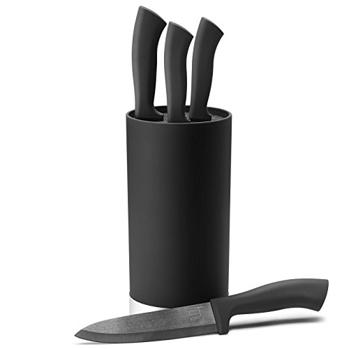 SILBERTHAL Universal Messerblock | Borsteneinsatz herausnehmbar | ohne Messer | unbestückt | Messerausbewahrung in schwarz mit Edelstahlring (Schwarz) - 