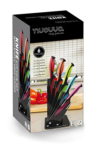 Küchen Messerblock Set mit Farbkodierung 5-tlg NUOVVA antihaftbeschichtetes Messerset Küche Brotmesser Fleischmesser Gemüsemesser Obstmesser Käsemesser - 