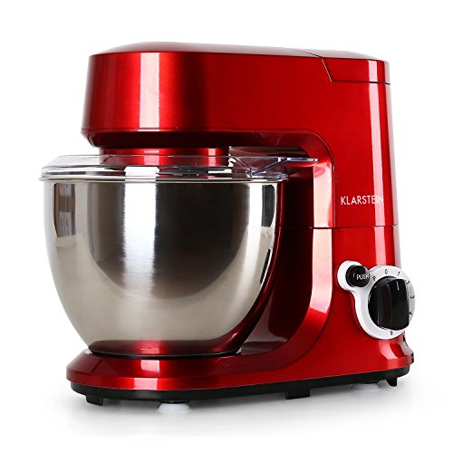 Klarstein Carina Rossa Küchenmaschine Teigknetmaschine (800 Watt, 6-stufige Geschwindigkeit, 4 Liter Schüssel) rot - 
