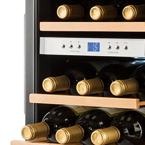 Klarstein Reserva 12 Weinkühlschrank Getränkekühlschrank (34 Liter, für 12 Flaschen, 2 Zonen, Glastür, LCD-Display) schwarz-silber - 